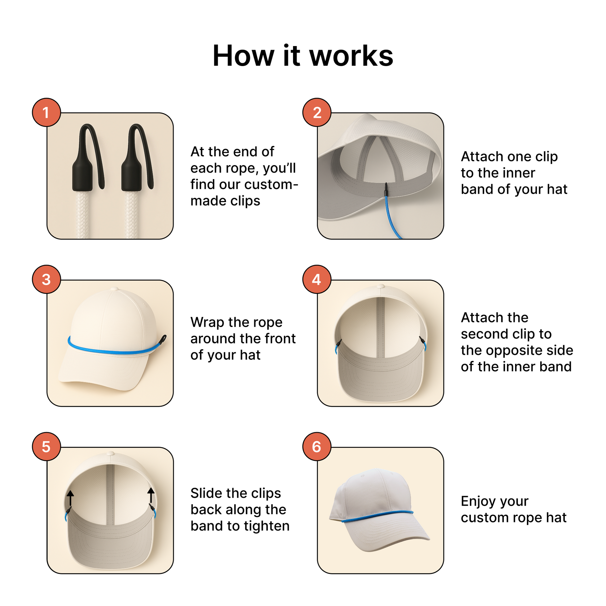 How to guide for attaching a rope to a hat with Lid Lace