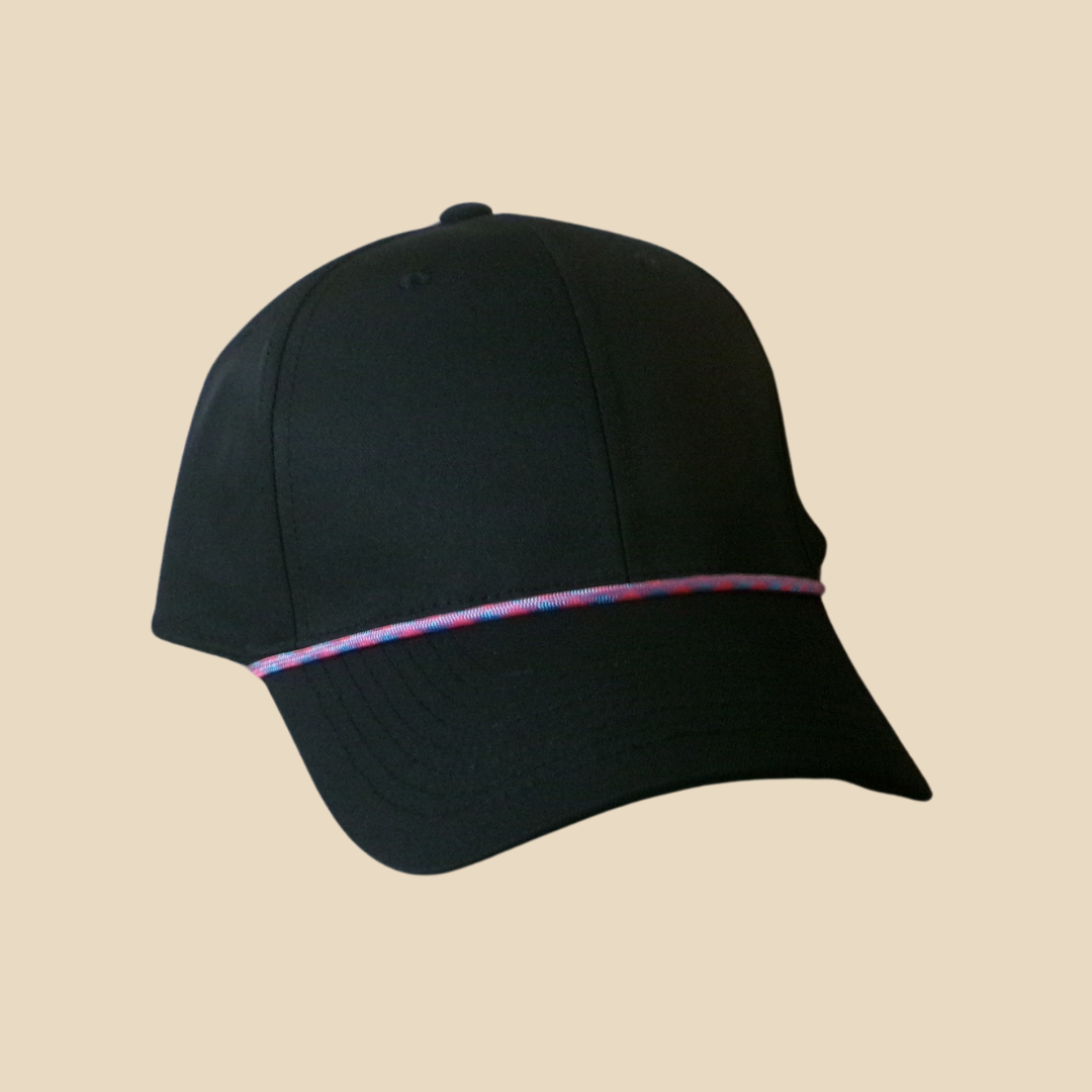 Hat styled with a Blue, Pink attachable hat rope accessory