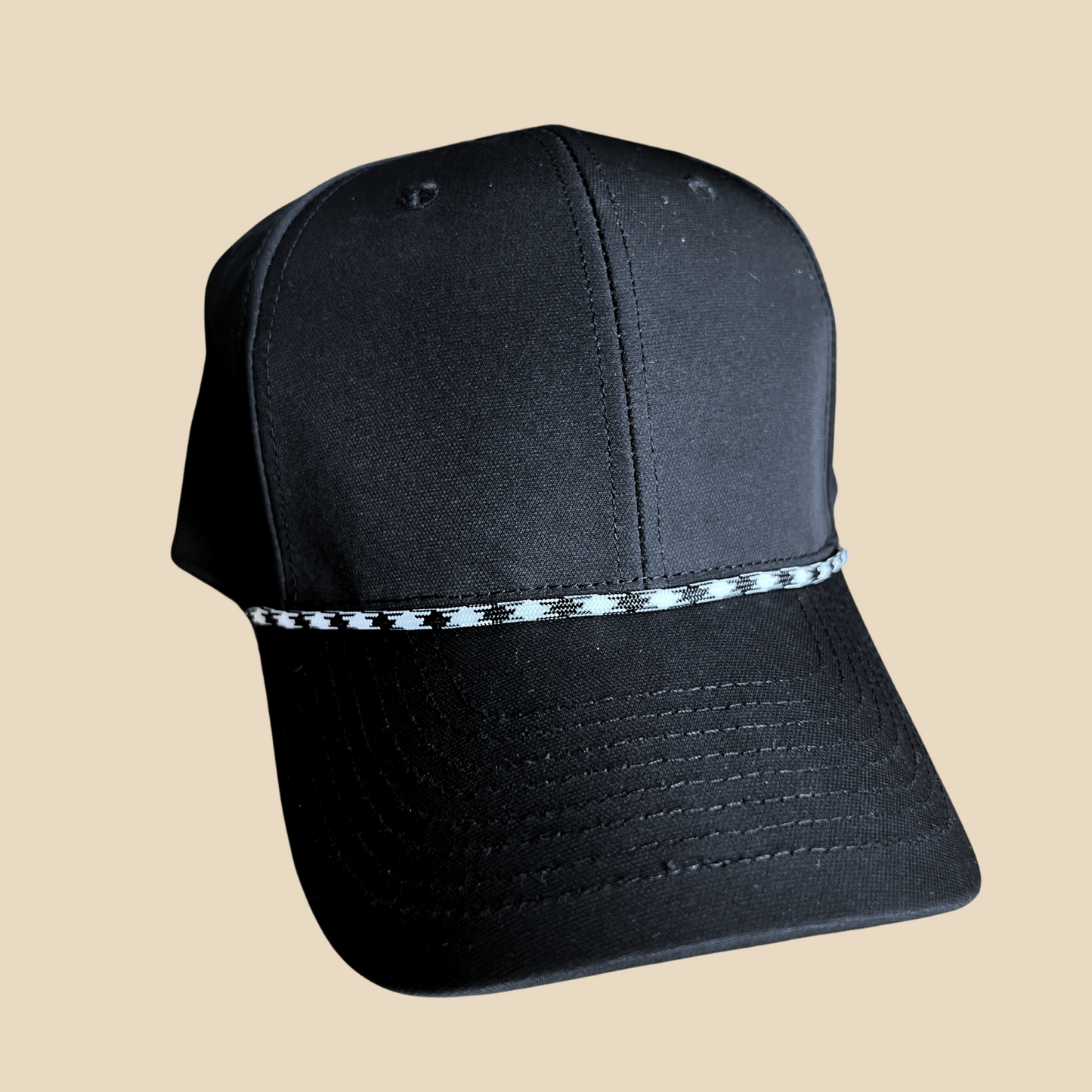 Hat styled with a Black, White attachable hat rope accessory