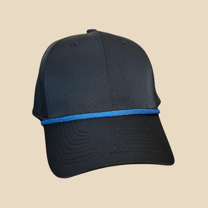 Blue hat rope attachment for baseball caps and golf hats – detailed texture view