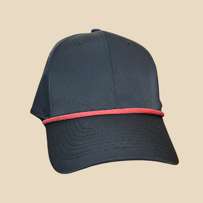 Red hat rope attachment for baseball caps and golf hats – detailed texture view