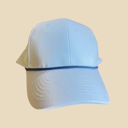 Hat styled with a Blue attachable hat rope accessory