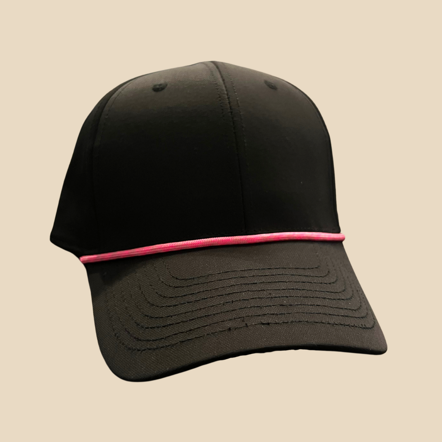 Hat styled with a Pink attachable hat rope accessory