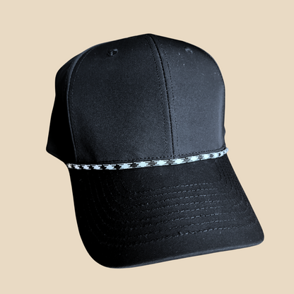 Hat styled with a Black, White attachable hat rope accessory